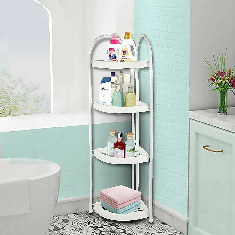 Shower Corner Shelf White Caddy Bathroom Shelves Organiser Bath Storage Rack 4 - Health & Beauty > Personal Care > Back