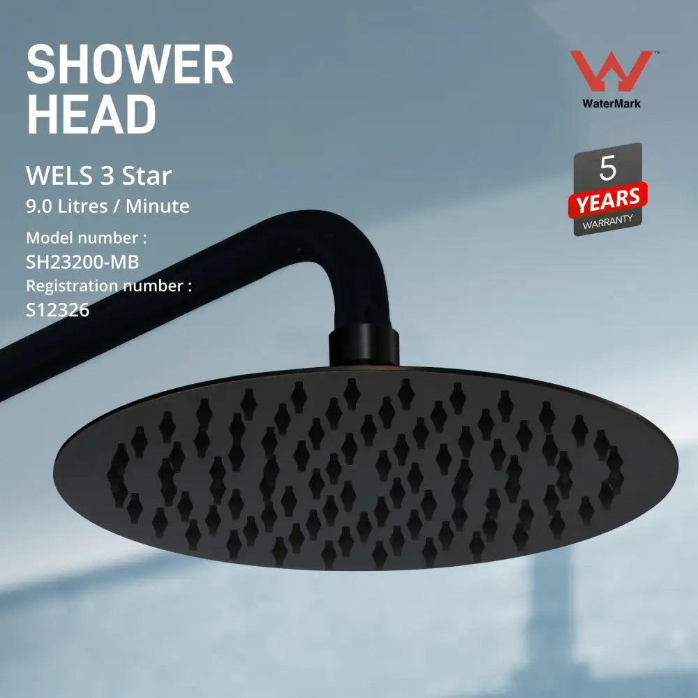 ShowerHead: Mavis: Shower head - Round 200mm - Matt Black (SH23200-MB) - Home & Garden > Bathroom Accessories > Shower