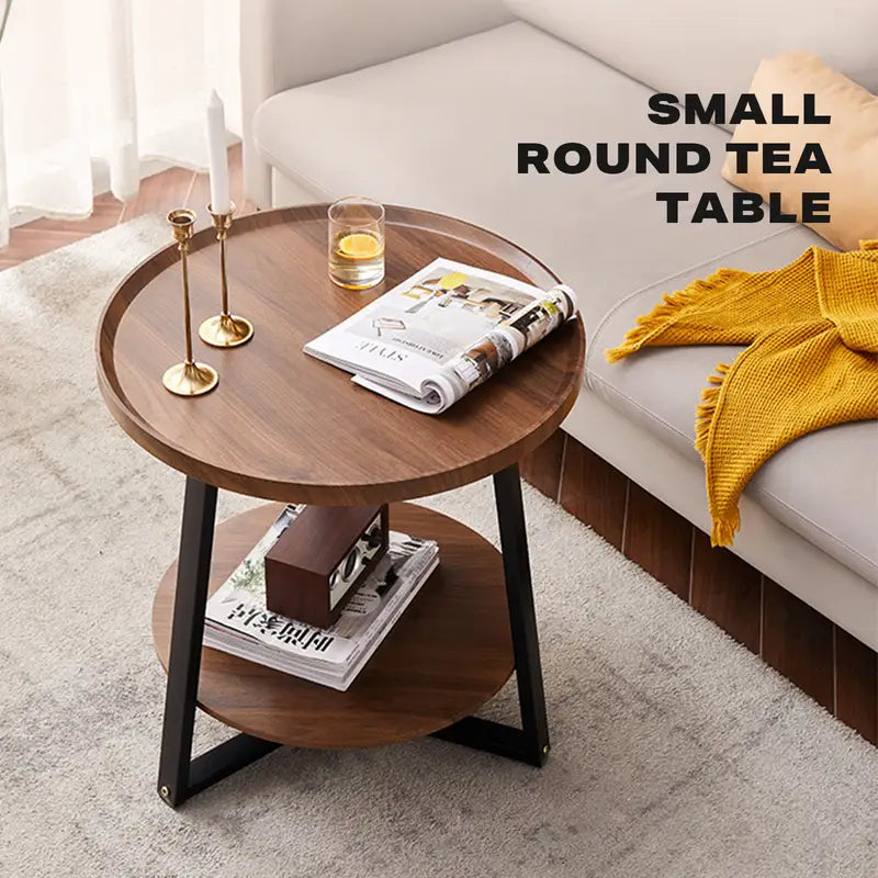Side Round Coffee Table Retro 2-Tier Wooden Industrial Style - Electronics > Computers & Tablets