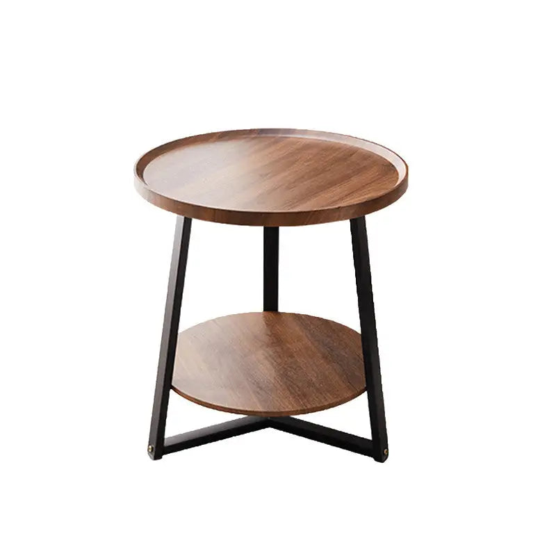 Side Round Coffee Table Retro 2-Tier Wooden Industrial Style - Electronics > Computers & Tablets