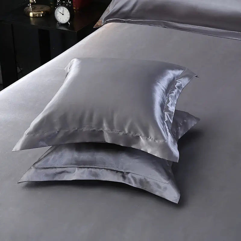 Silver 2 PCS Faux Silk Pillow Covers - Cooling Ice Silk Satin Cushion Covers - 45x45cm - Home & Garden > Bedding >