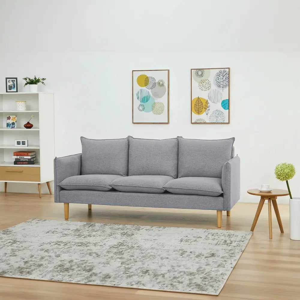 Sinatra 3 Seater Fabric Sofa Lounge Couch Grey - Furniture > Sofas