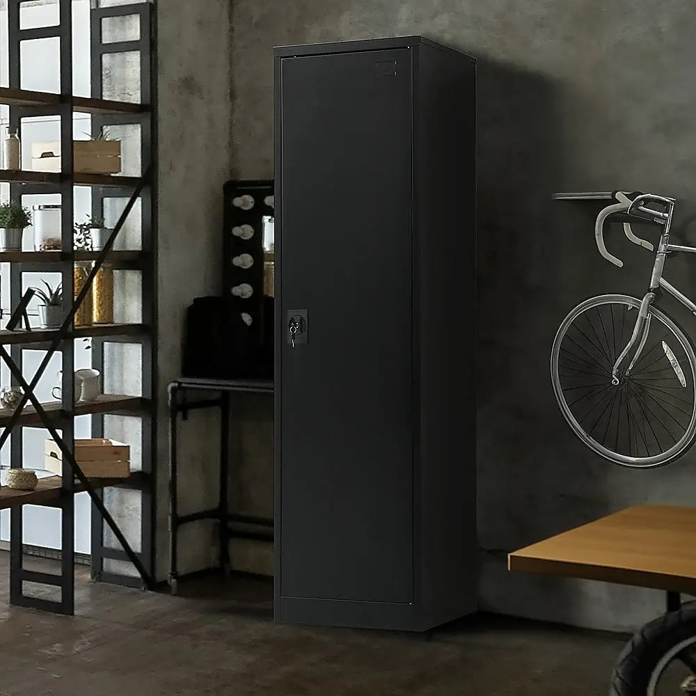 Single-Door Metal Tall Cabinet Shelf Storage for Home Office Gym - Furniture > Office