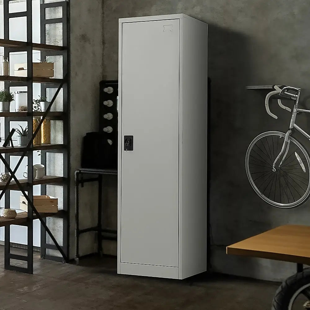 Single-Door Metal Tall Cabinet Shelf Storage for Home Office Gym - Furniture > Office
