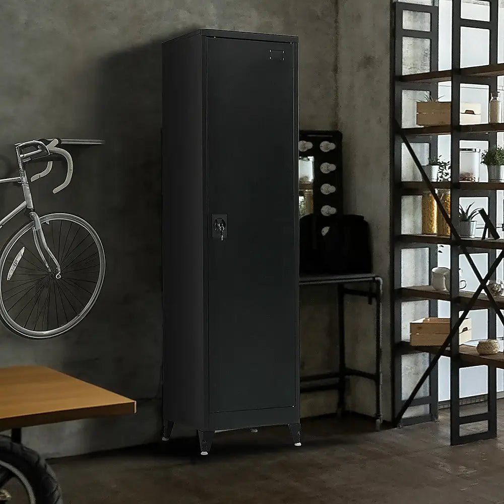 Single-Door Metal Tall Cabinet Shelf Storage for Home Office Gym - Furniture > Office