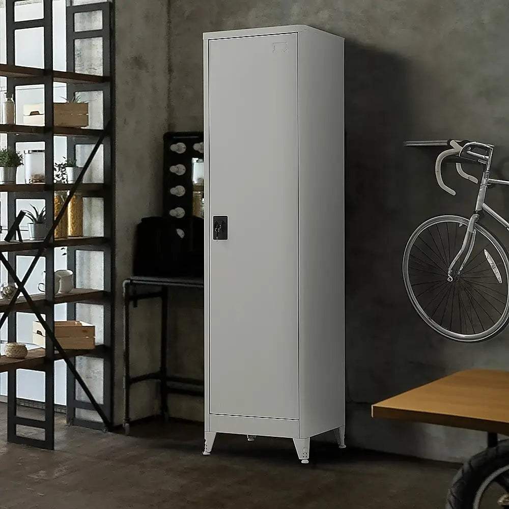 Single-Door Metal Tall Cabinet Shelf Storage for Home Office Gym - Furniture > Office