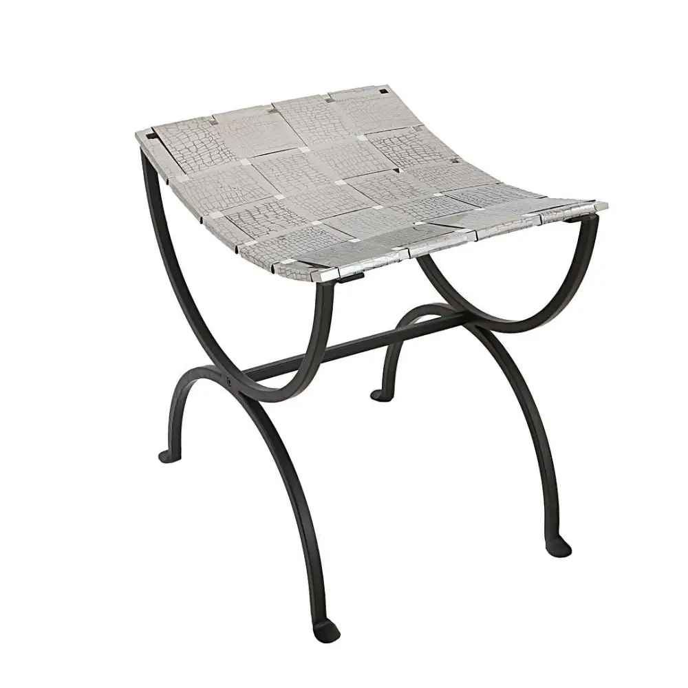 Small Black Dining Bench Seat with Woven Stainless Steel Top - Furniture > Dining