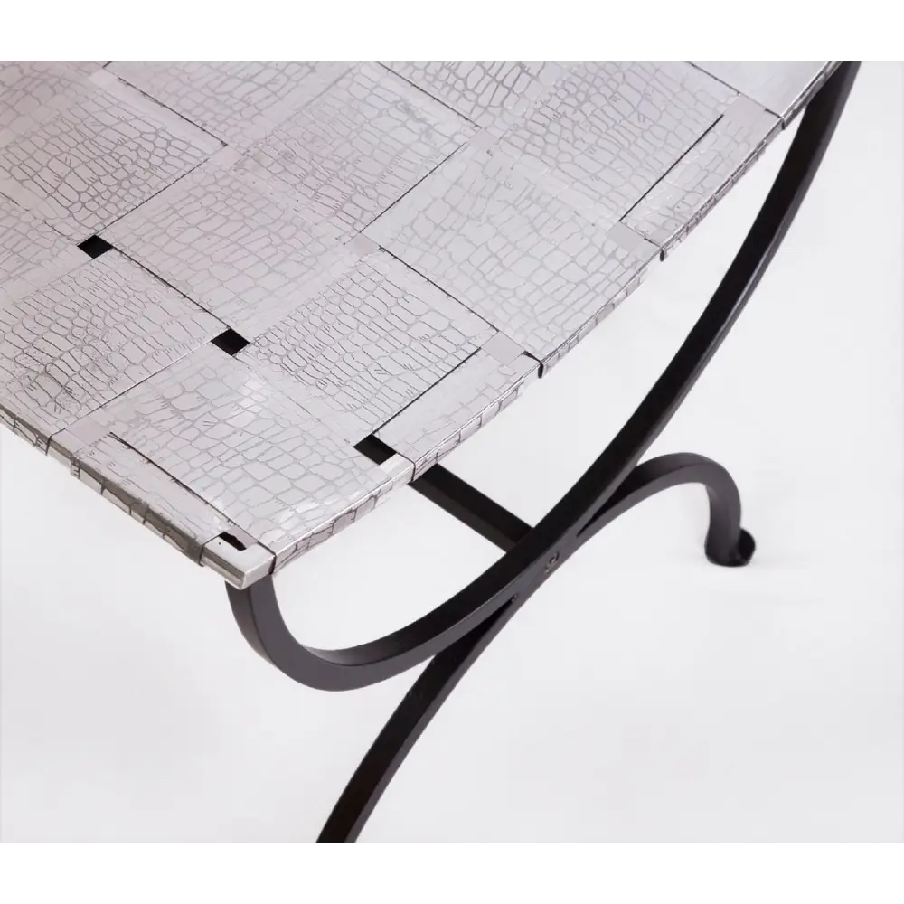 Small Black Dining Bench Seat with Woven Stainless Steel Top - Furniture > Dining