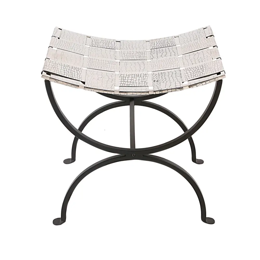 Small Black Dining Bench Seat with Woven Stainless Steel Top - Furniture > Dining