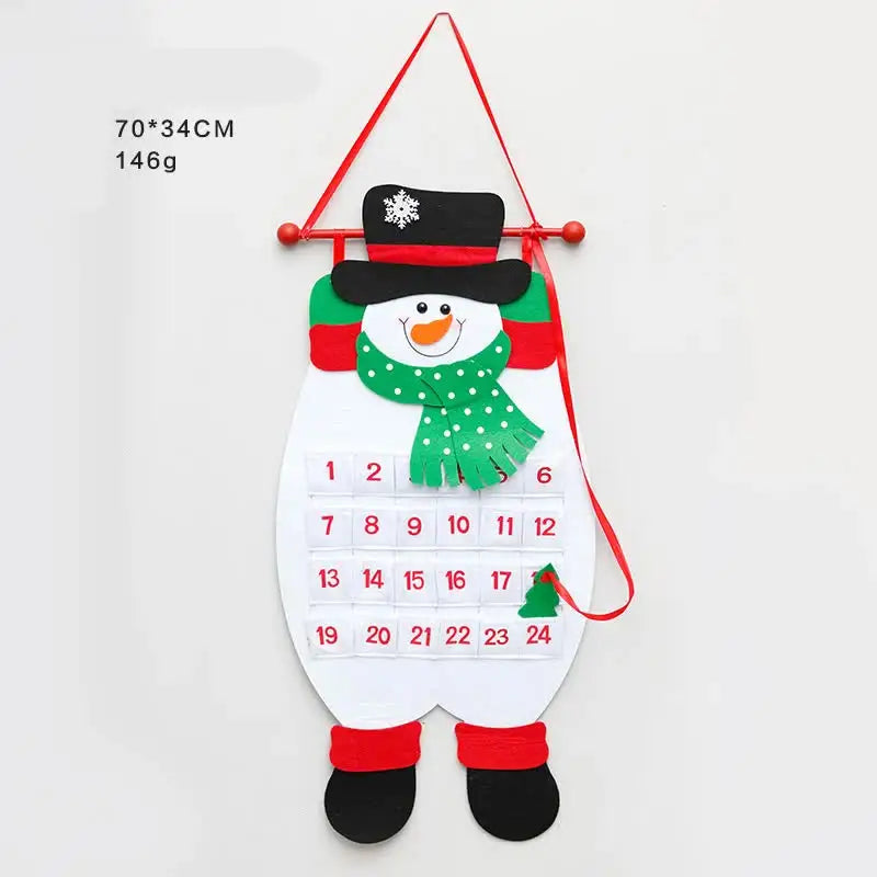Snowman Advent Calendar - Felt Christmas Countdown with 24 Pockets for Kids Wall Hanging Decor - Occasions > Christmas