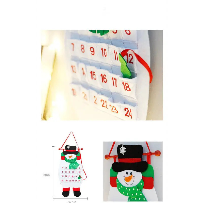 Snowman Advent Calendar - Felt Christmas Countdown with 24 Pockets for Kids Wall Hanging Decor - Occasions > Christmas