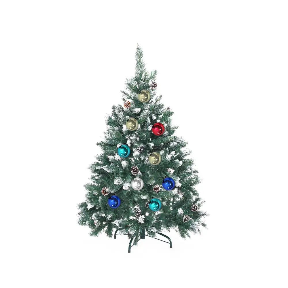 Snowy Christmas Tree Xmas Pine Cones 4Ft 120cm 390 tips + Bauble Balls - Occasions > Christmas > Christmas Trees