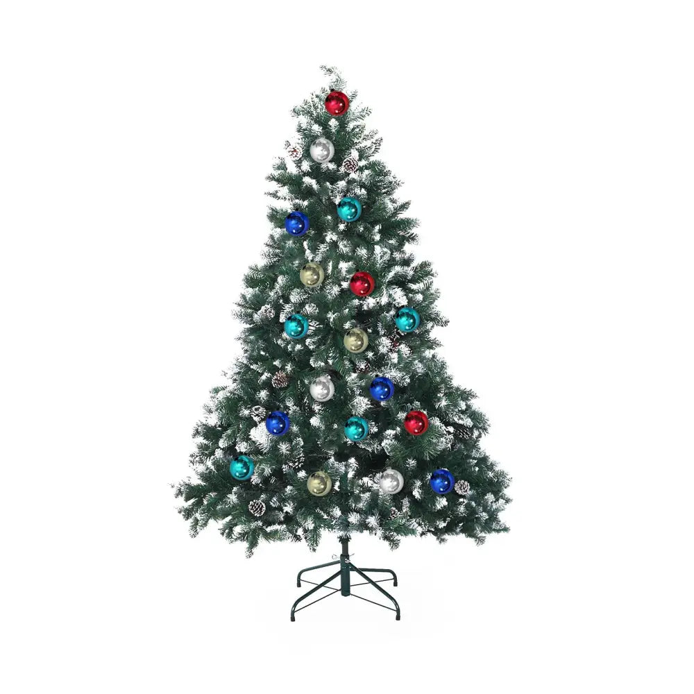 Snowy Christmas Tree Xmas Pine Cones 5Ft 150cm 720 tips + Bauble Balls - Occasions > Christmas > Christmas Trees