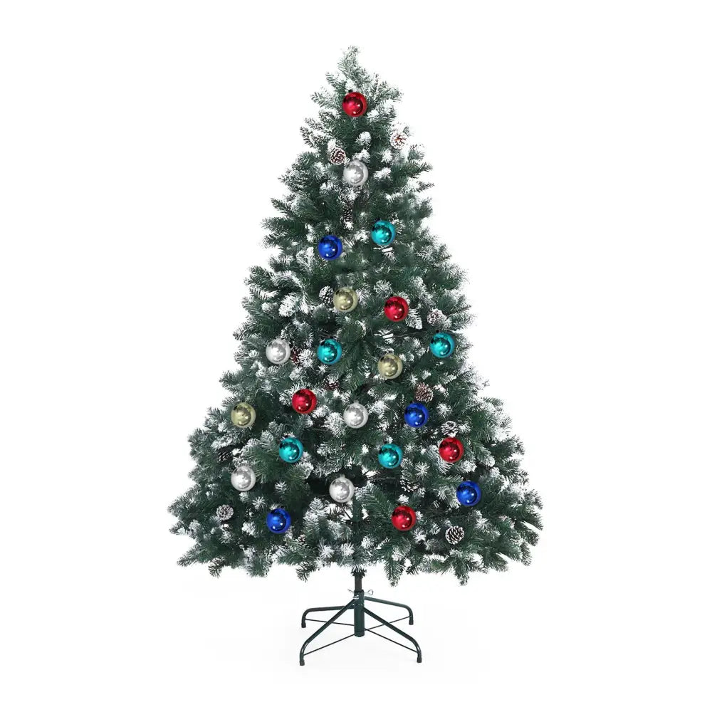 Snowy Christmas Tree Xmas Pine Cones 6Ft 180cm 930 tips + Bauble Balls - Occasions > Christmas > Christmas Trees
