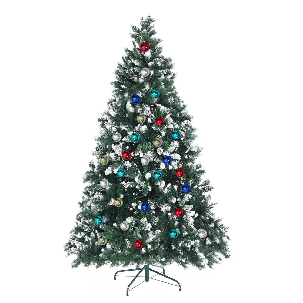 Snowy Christmas Tree Xmas Pine Cones 7Ft 210cm 1290 tips + Bauble Balls - Occasions > Christmas > Christmas Trees