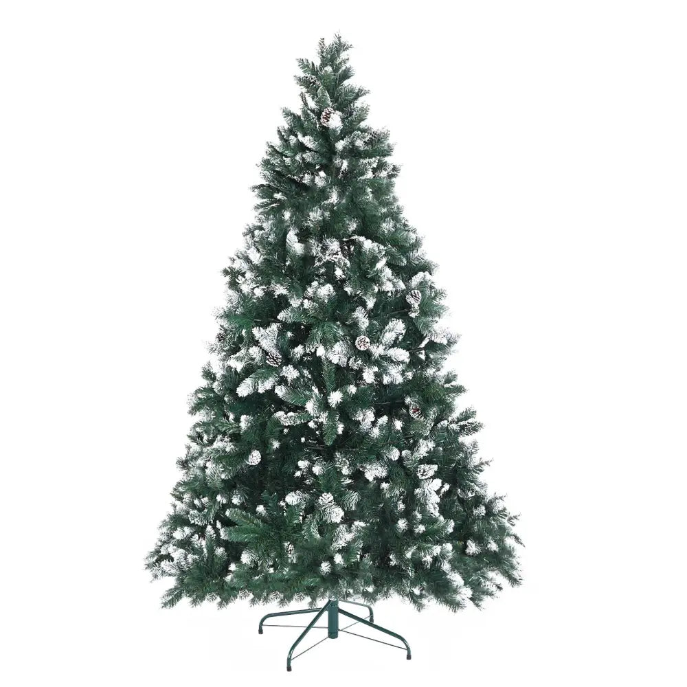 Snowy Christmas Tree Xmas Pine Cones 7Ft 210cm 1290 tips GREEN - Occasions > Christmas > Christmas Trees