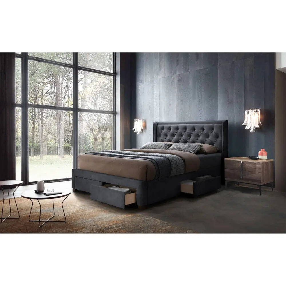 Softouch Queen Size Bed Frame Timber Mattress Base With Storage Drawers - Grey - Furniture > Bedroom > Beds & Bed Frames