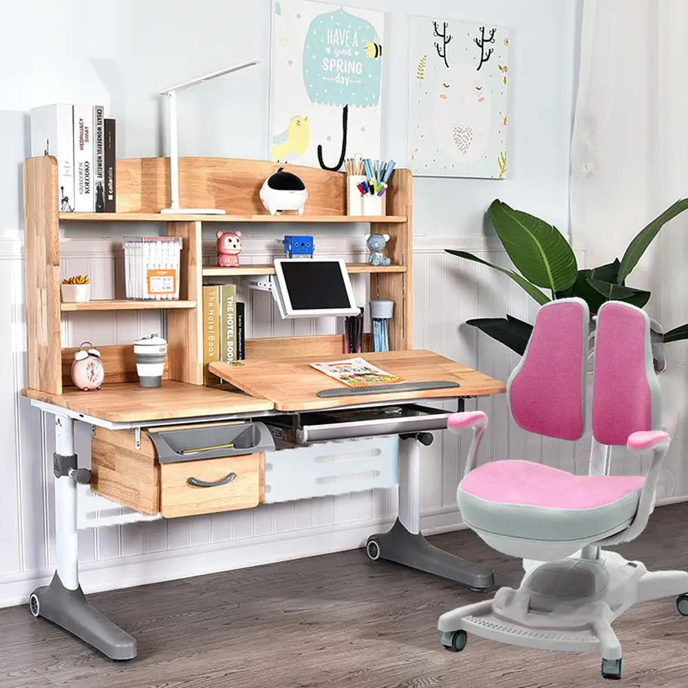 Solid Rubber Wood Height Adjustable Children Kids Ergonomic Study Desk Blue Chair Set 120cm AU - Baby & Kids > Kid’s