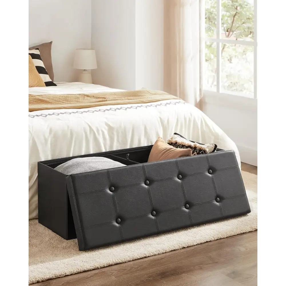 SONGMICS 109cm Folding Storage Ottoman Bench Black LSF701V1 - Furniture > Living Room > Ottomans & Footstools