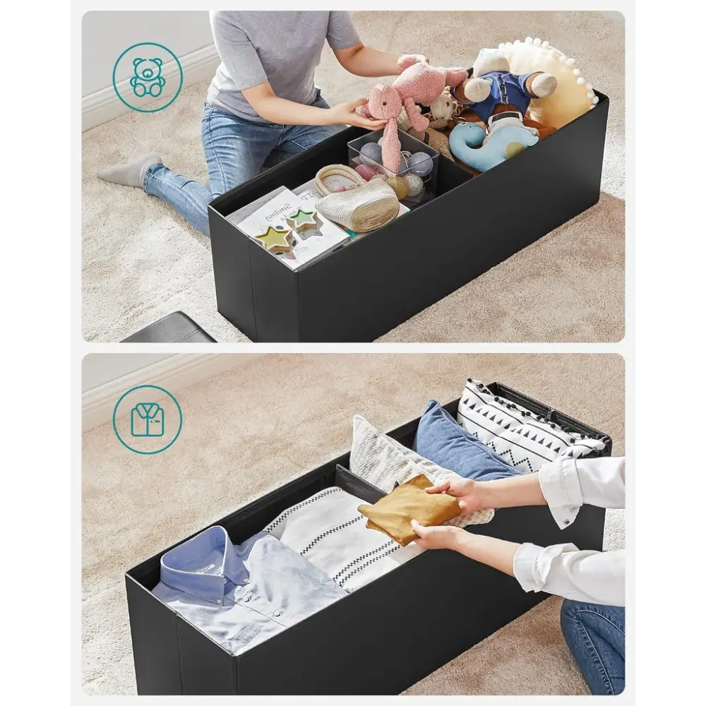SONGMICS 109cm Folding Storage Ottoman Bench Black LSF701V1 - Furniture > Living Room > Ottomans & Footstools