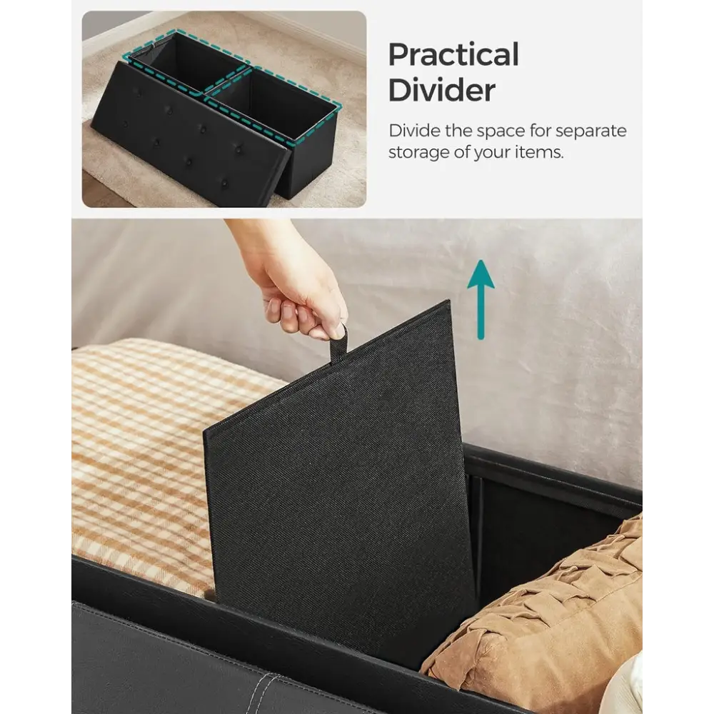 SONGMICS 109cm Folding Storage Ottoman Bench Black LSF701V1 - Furniture > Living Room > Ottomans & Footstools