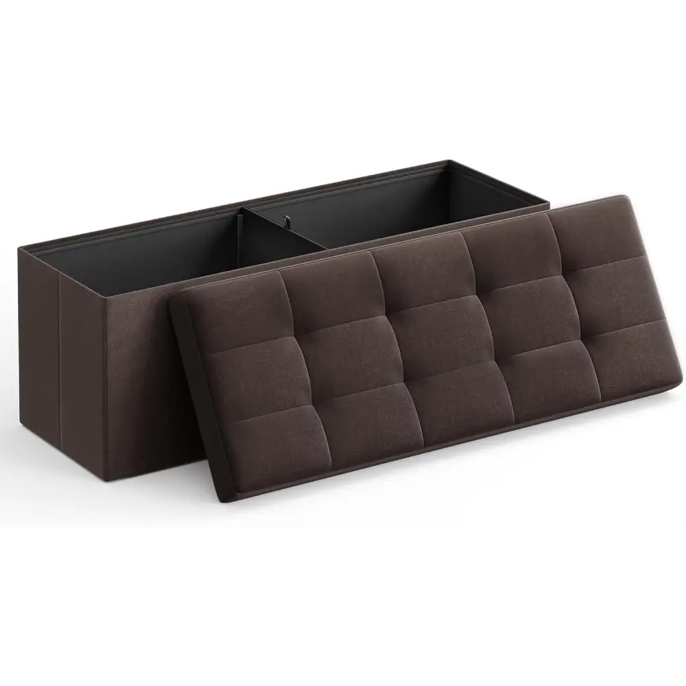 SONGMICS 109cm Folding Storage Ottoman Bench with Storage Space Brown - Furniture > Living Room