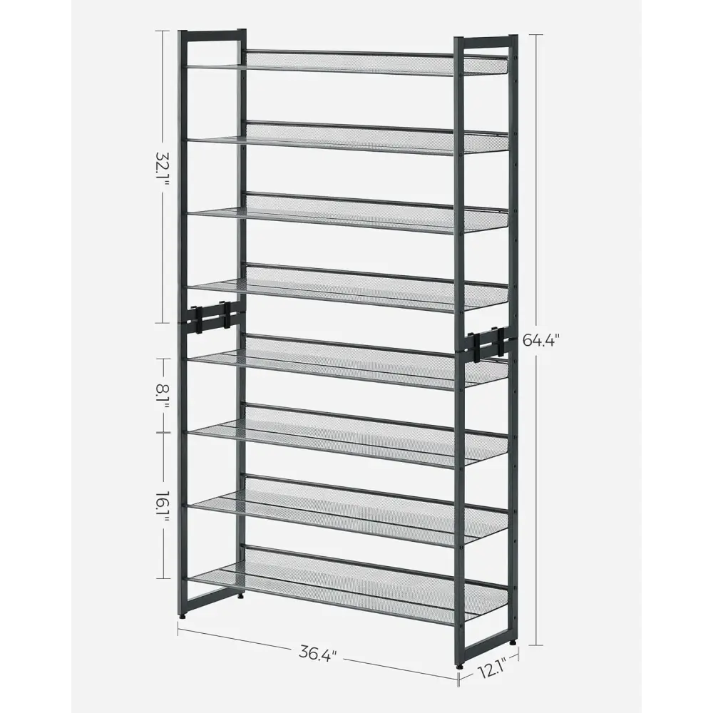 SONGMICS 8-Tier Shoe Rack Storage 32 pairs with Adjustable Shelves Gray LMR08GBV1 - Furniture > Living Room