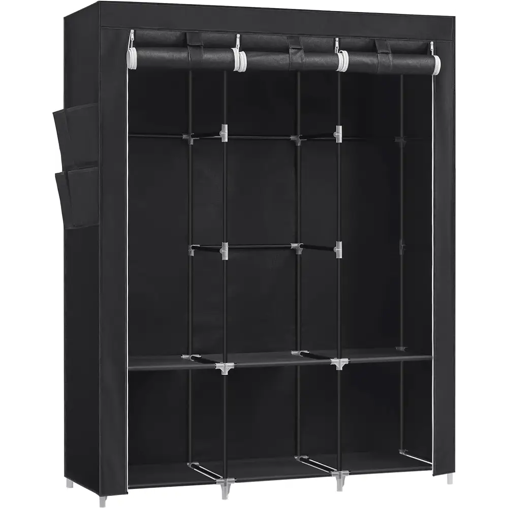 SONGMICS Clothes Wardrobe Portable Closet with Cover and 3 Hanging Rails Black RYG092B02 - Furniture > Bedroom
