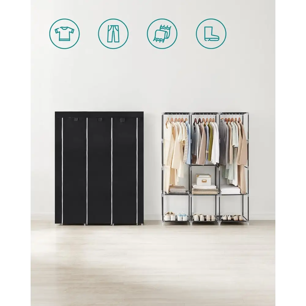 SONGMICS Clothes Wardrobe Portable Closet with Cover and 3 Hanging Rails Black RYG092B02 - Furniture > Bedroom