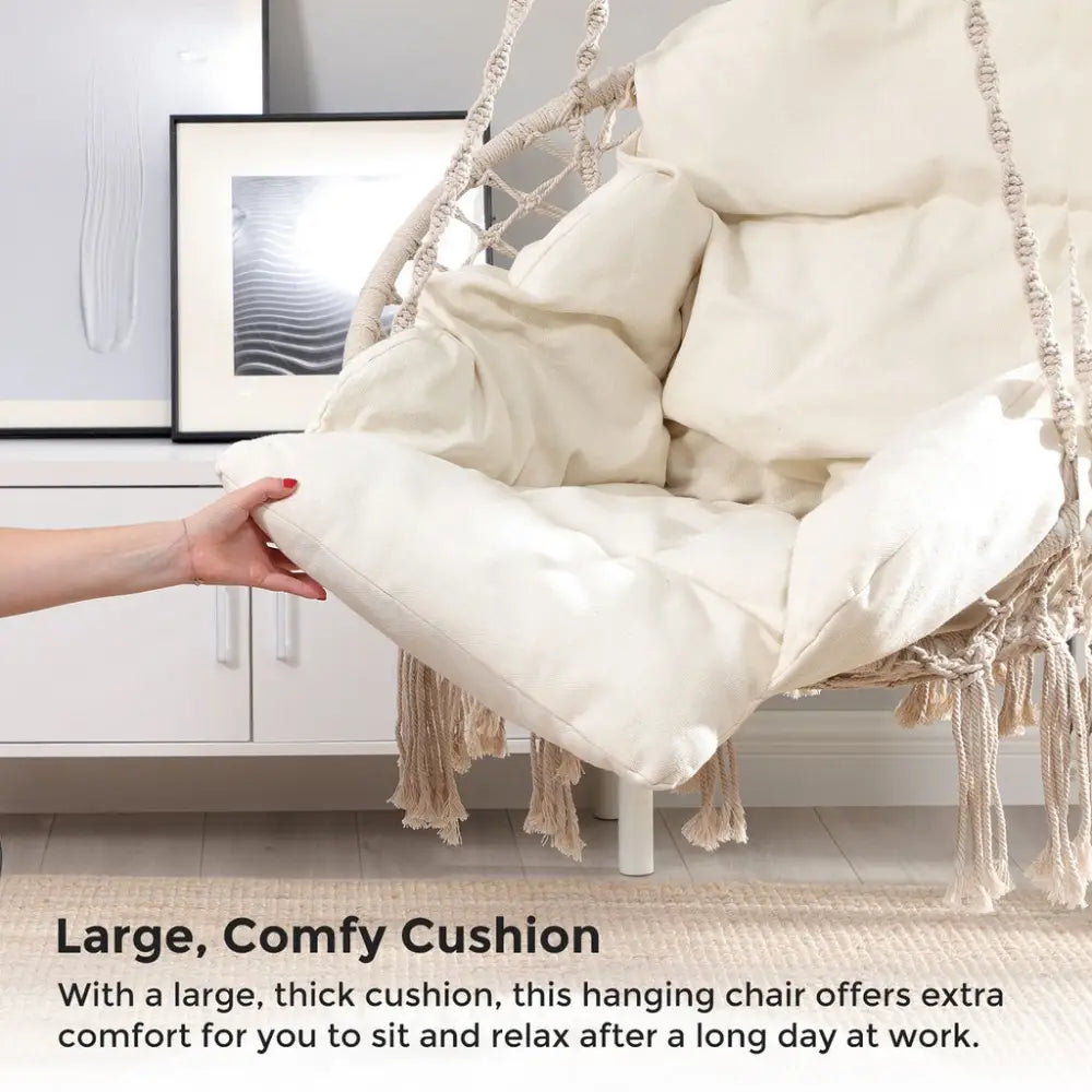 SONGMICS Hammock Hanging Chair with Cushion Cloud White - Home & Garden > Garden Furniture