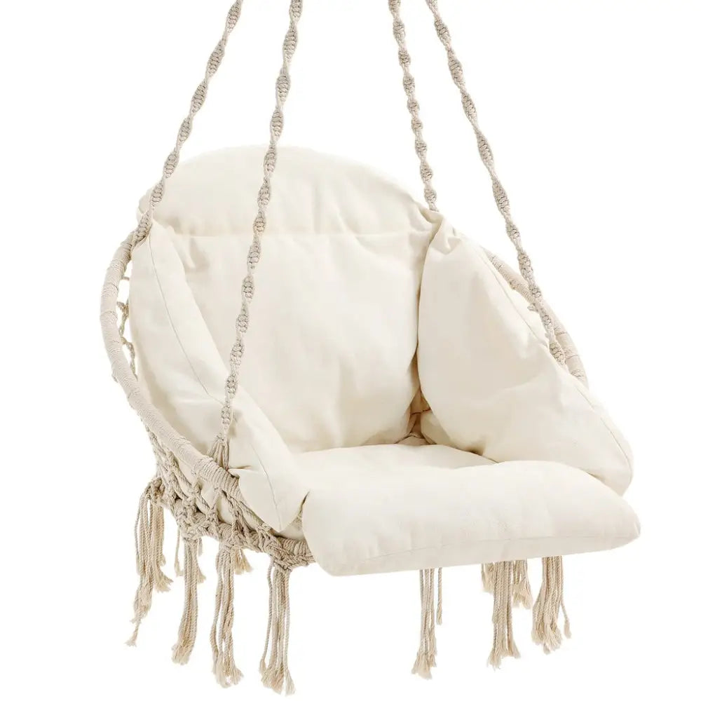 SONGMICS Hammock Hanging Chair with Cushion Cloud White - Home & Garden > Garden Furniture