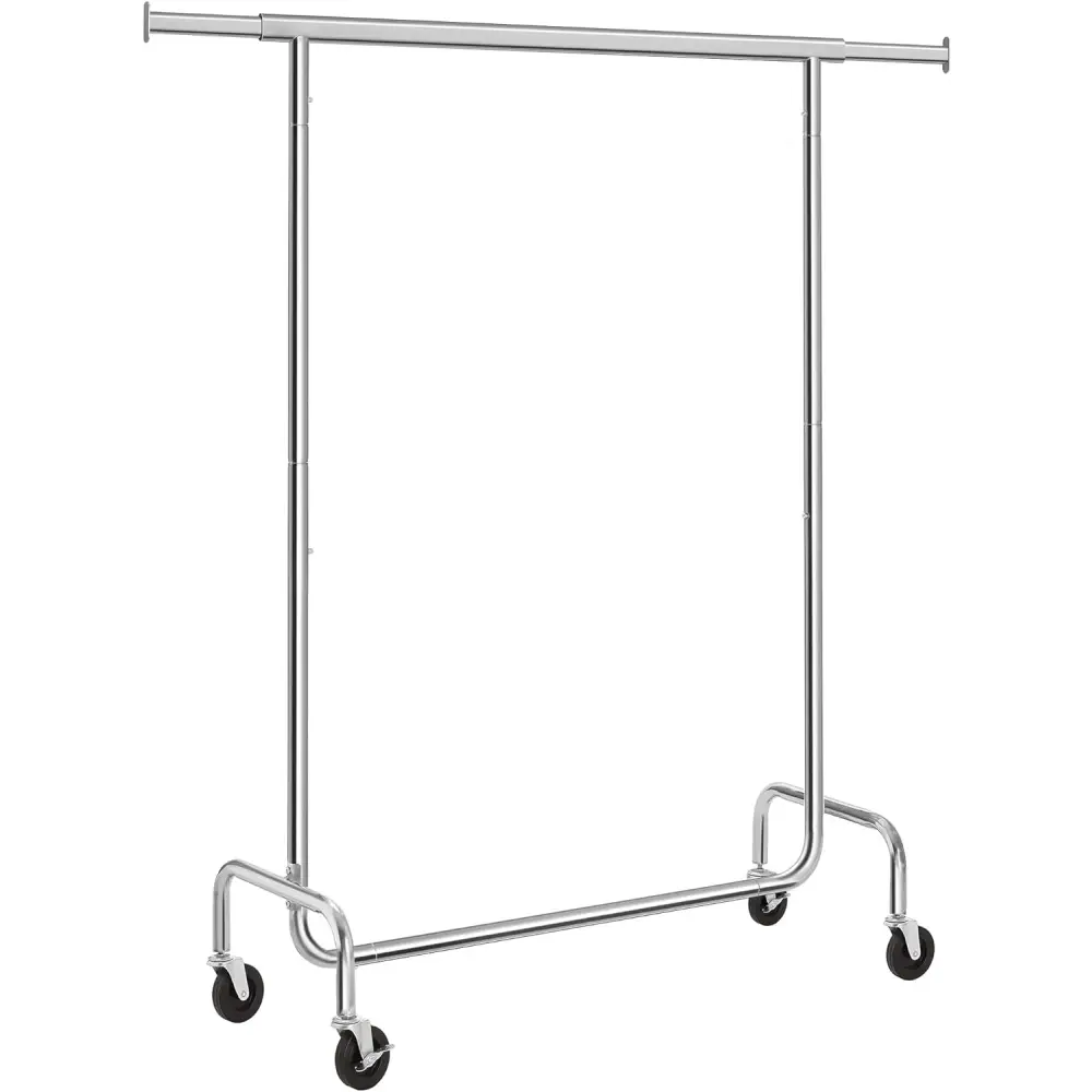 SONGMICS Heavy Duty Clothes Rack on Wheels Metal Chrome Extendable HSR11SV1 - Home & Garden > Storage
