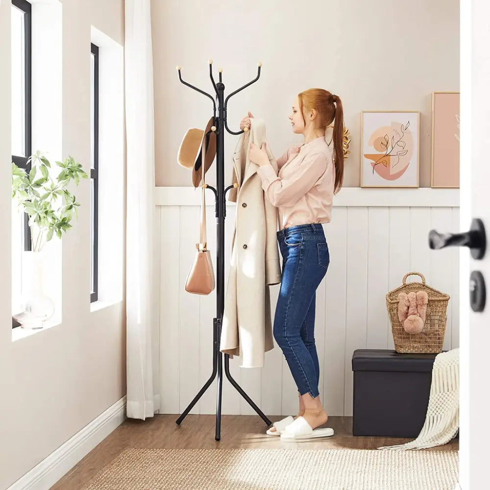 SONGMICS Metal Coat Rack 182 cm Tall Hall Tree Black RCR19B - Furniture > Living Room