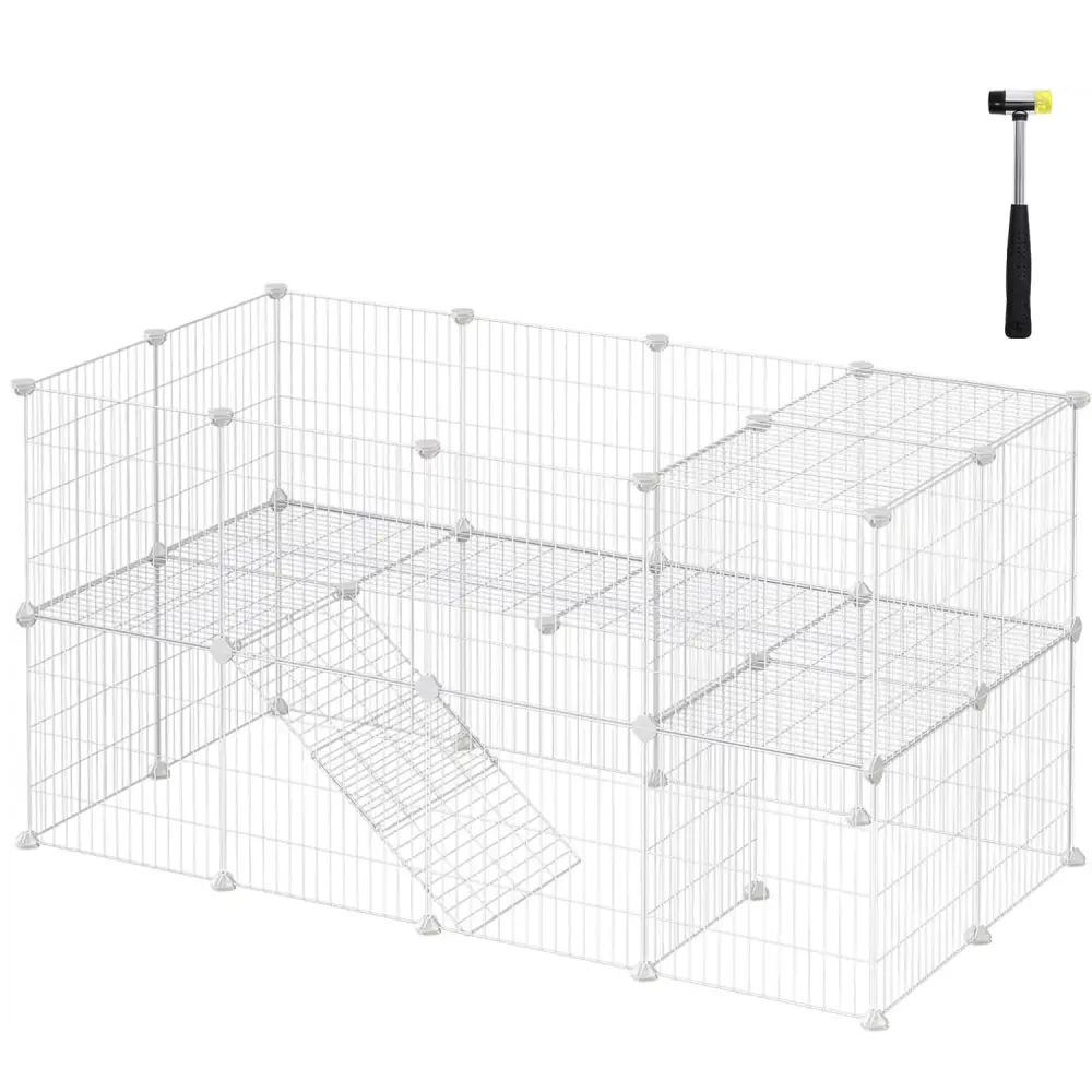 SONGMICS Metal Wire Two-Story Pet Playpen with Zip Ties White - Pet Care > Dog Supplies > Dog Playpens & Gates