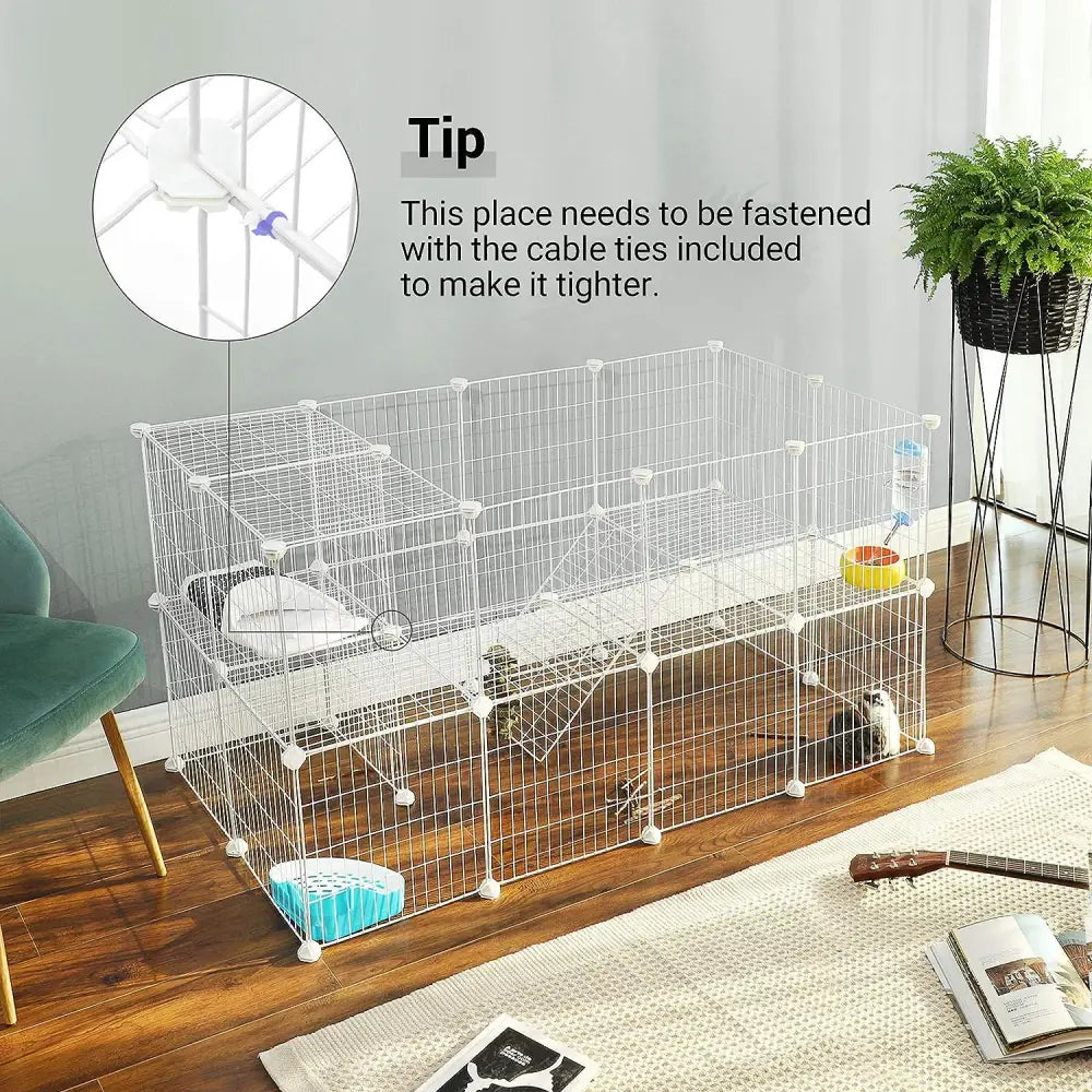 SONGMICS Metal Wire Two-Story Pet Playpen with Zip Ties White - Pet Care > Dog Supplies > Dog Playpens & Gates
