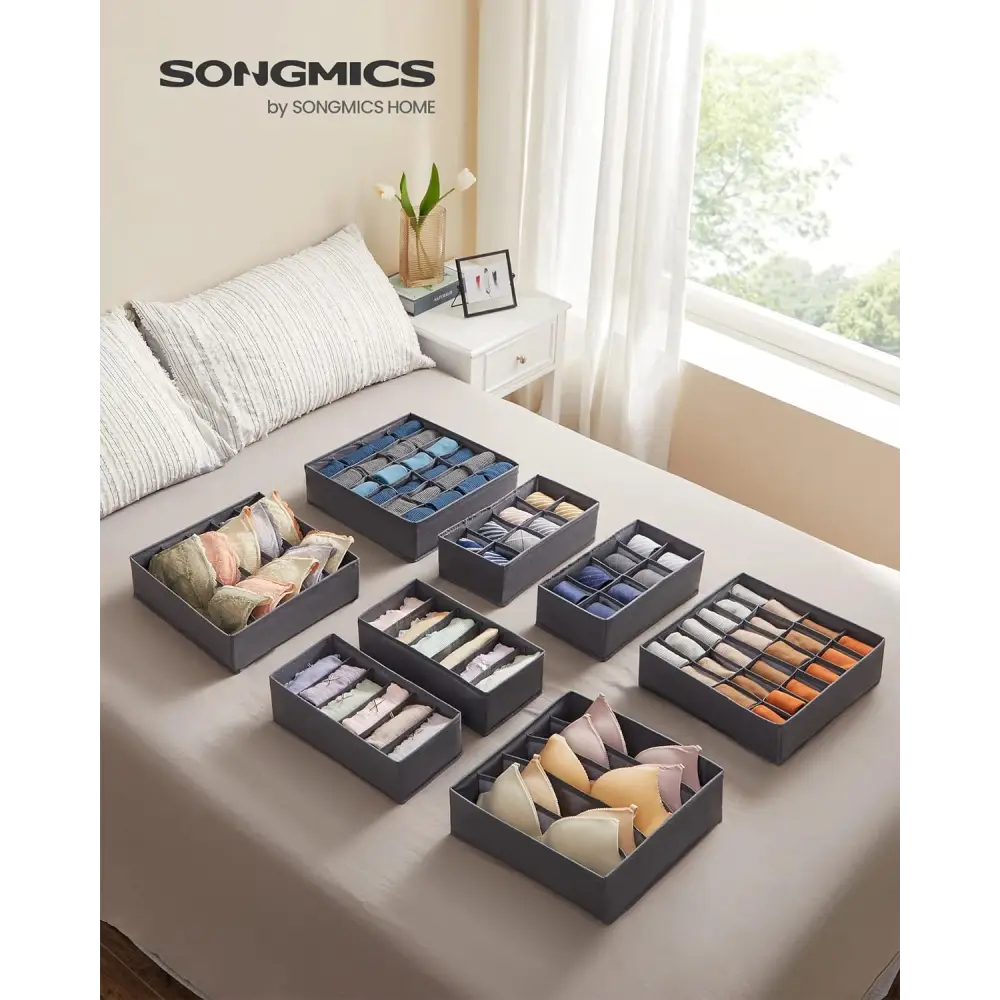 SONGMICS Underwear Storage Folding Fabric Boxes Set of 8 Grey RUS08GY - Home & Garden > Storage