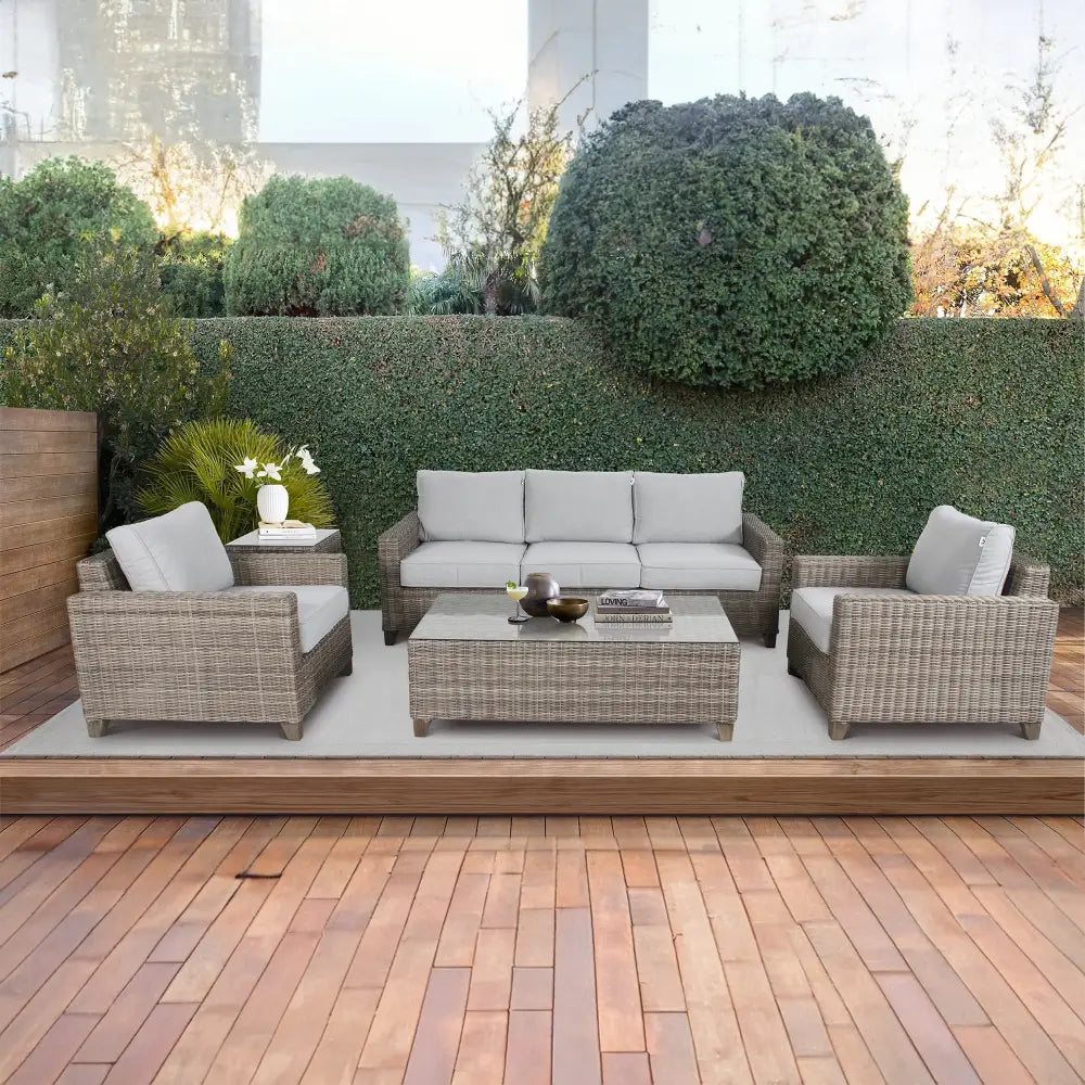 Sophy 131cm Wicker Rattan Outdoor Coffee Table 50cm Side Table Set - Furniture > Outdoor