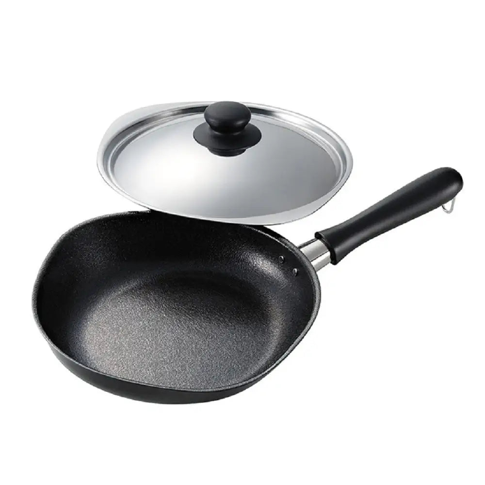 Sori Yanagi Japanese Cast Iron Frying Pan Skillet with Stainless Steel Lid - 25 cm - Home & Garden > Kitchenware