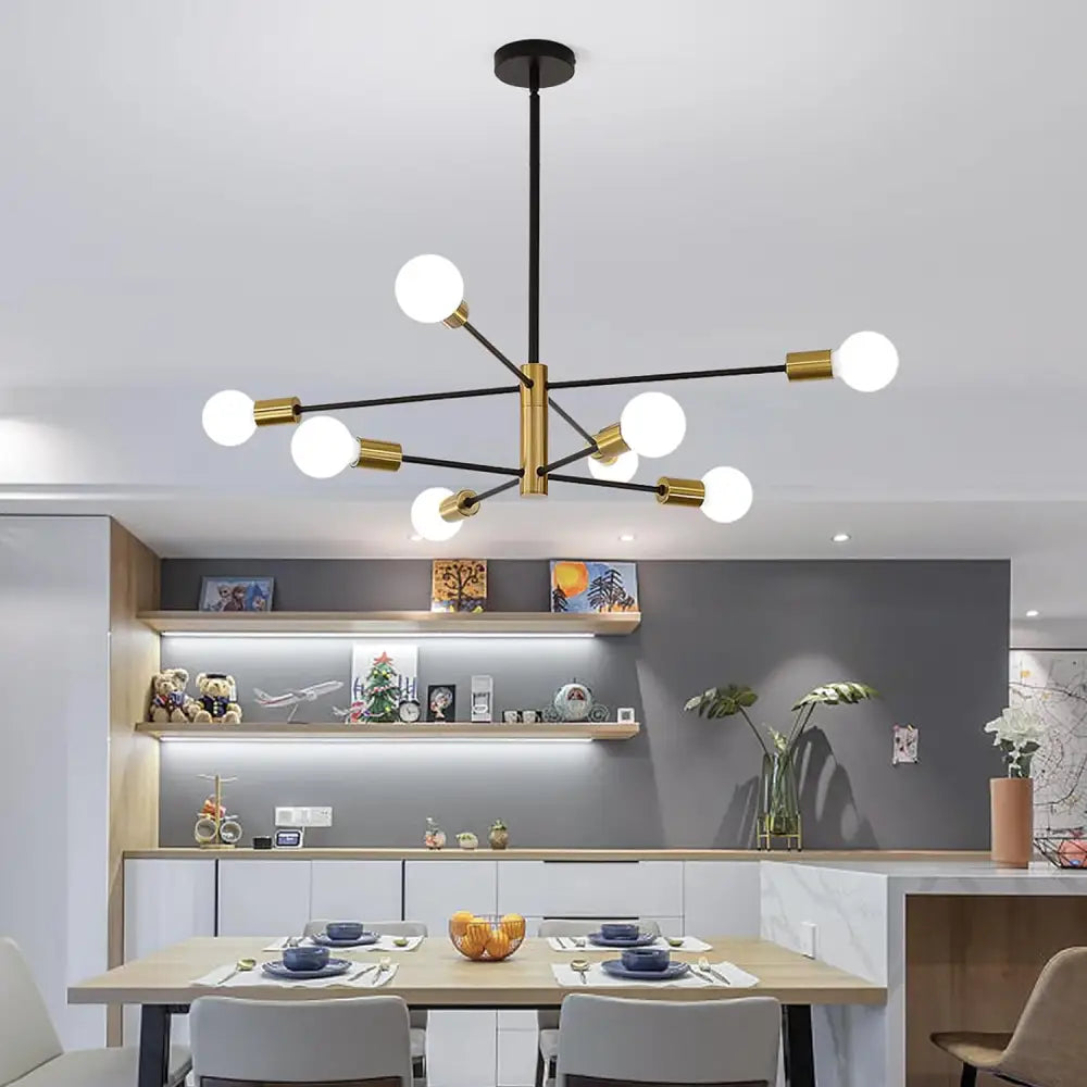 Sputnik Chandelier Modern Industrial 8-Light Black & Gold - Home & Garden > Lighting