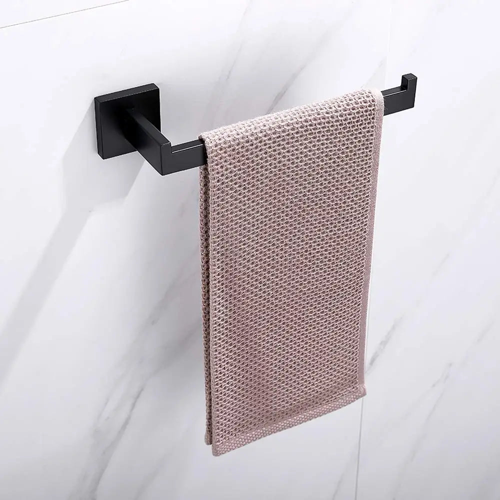 Square Hand Towel Holder Ring Wall Mounted Modern Towel Bar Bathroom Kitchen Black - Home & Garden > Bathroom