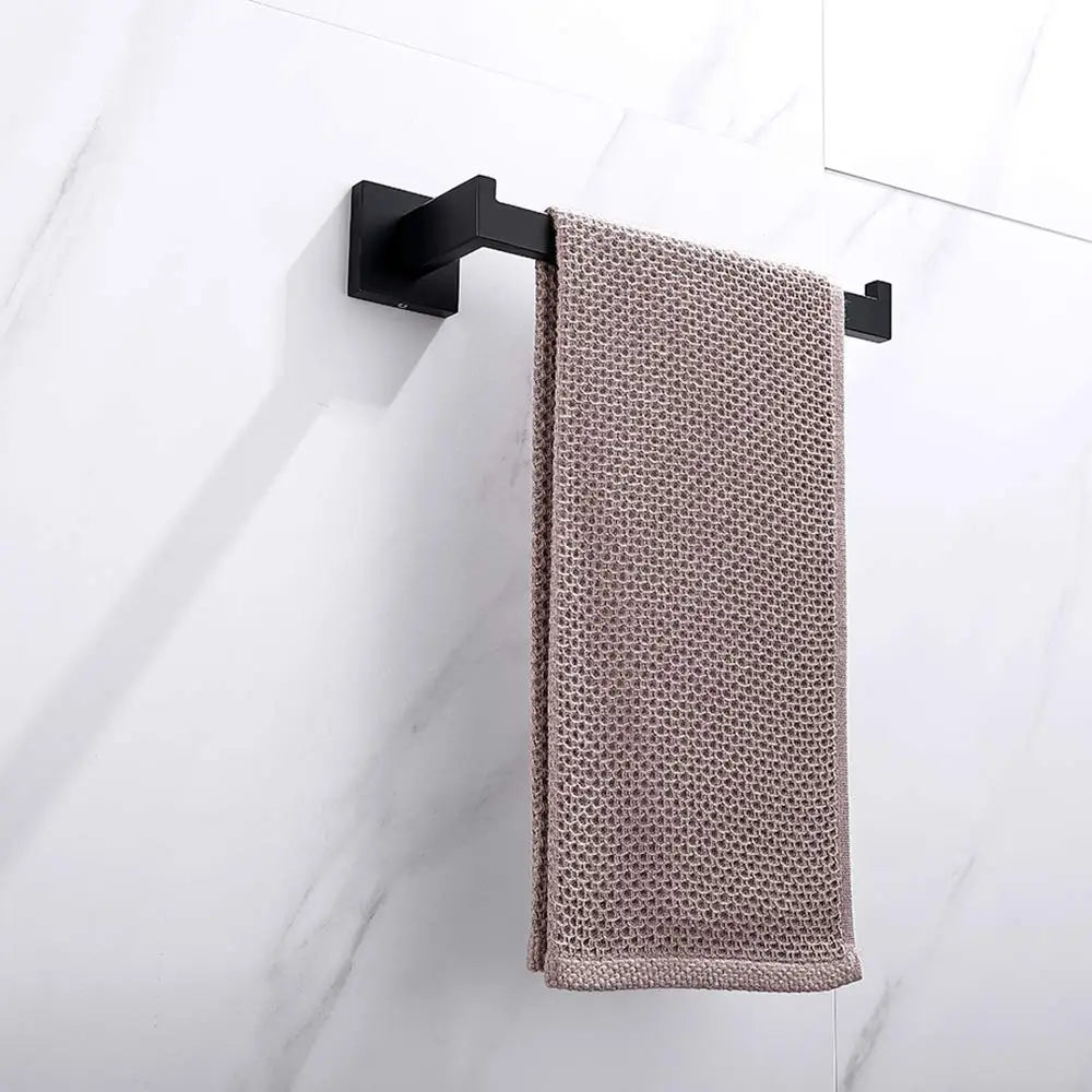 Square Hand Towel Holder Ring Wall Mounted Modern Towel Bar Bathroom Kitchen Black - Home & Garden > Bathroom