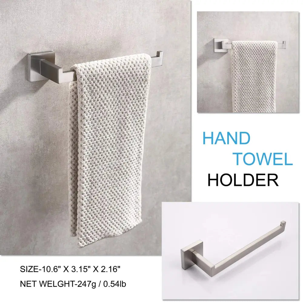 Square Hand Towel Holder Ring Wall Mounted Modern Towel Bar Bathroom Kitchen - Home & Garden > Bathroom Accessories >