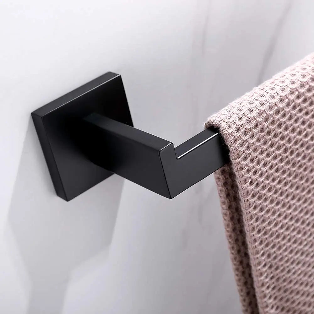 Square Hand Towel Holder Ring Wall Mounted Modern Towel Bar Bathroom Kitchen Black - Home & Garden > Bathroom