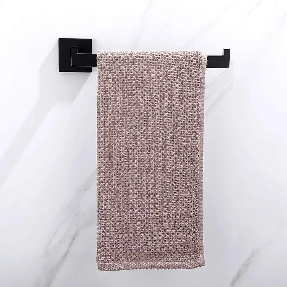Square Hand Towel Holder Ring Wall Mounted Modern Towel Bar Bathroom Kitchen Black - Home & Garden > Bathroom