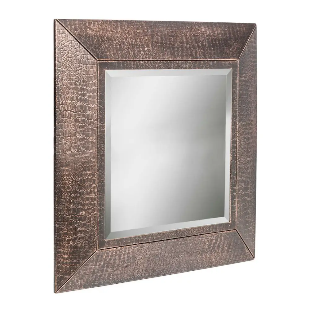 Square Wall Mirror with Croc Pattern Frame in Copper Finish - Furniture > Living Room