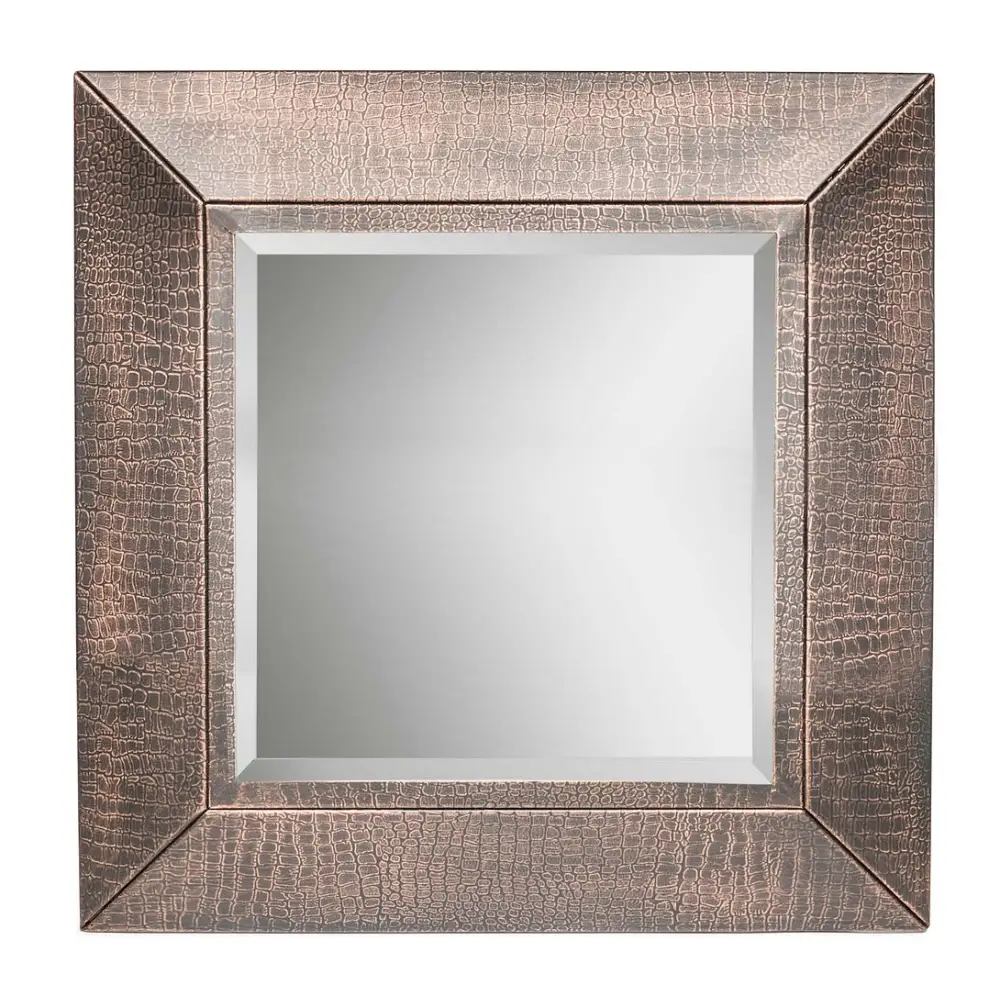 Square Wall Mirror with Croc Pattern Frame in Copper Finish - Furniture > Living Room