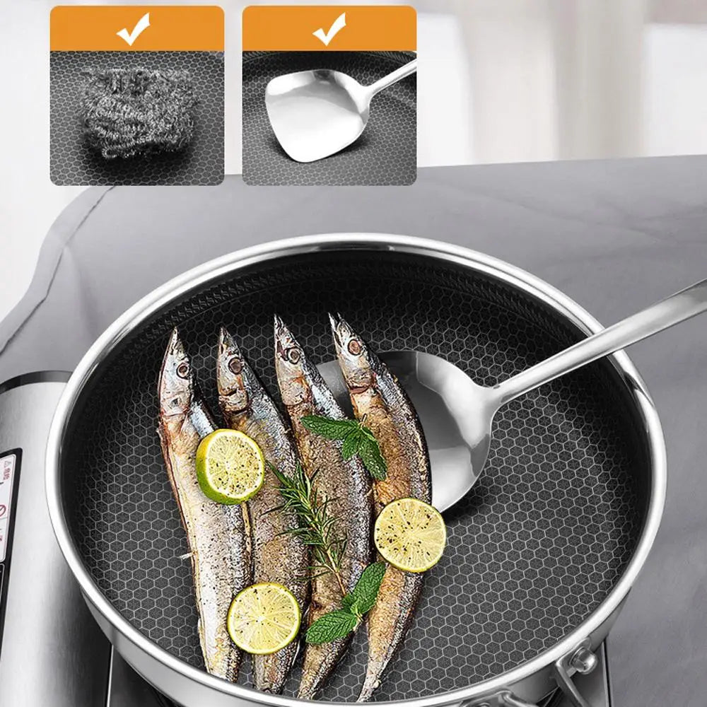 Stainless Steel Frying Pan Non-Stick Cooking Frypan Cookware 30cm Honeycomb Single Sided - Home & Garden > Kitchenware