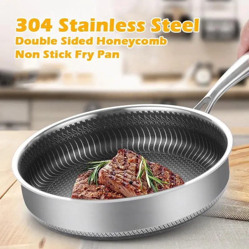 Stainless Steel Frying Pan Non-Stick Cooking Frypan Cookware 30cm Honeycomb Double Sided - Home & Garden > Kitchenware