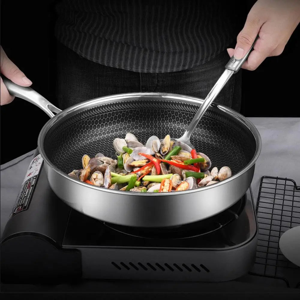 Stainless Steel Frying Pan Non-Stick Cooking Frypan Cookware 30cm Honeycomb Single Sided - Home & Garden > Kitchenware