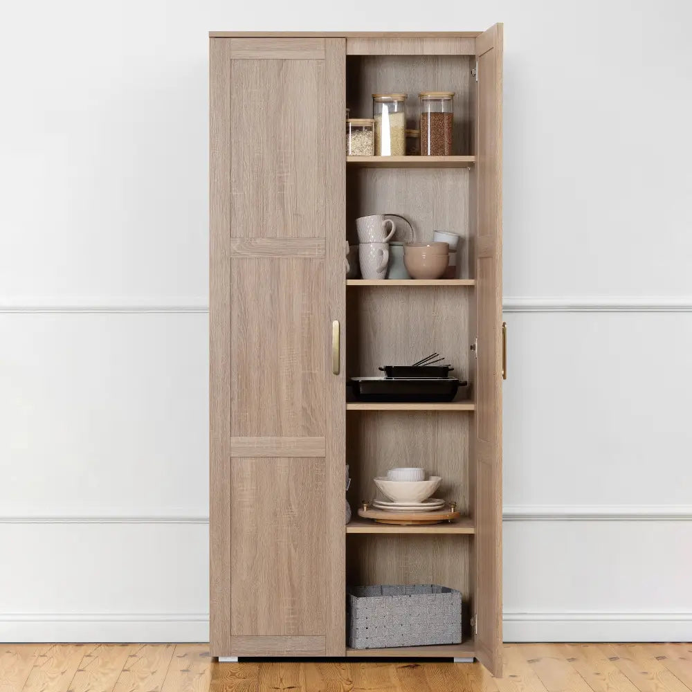 STOCKHOLM STORAGE CUPBOARD HAMPTONS - NATURAL OAK - OVAL BRASS - Home & Garden > Storage > Clothing & Wardrobe Storage